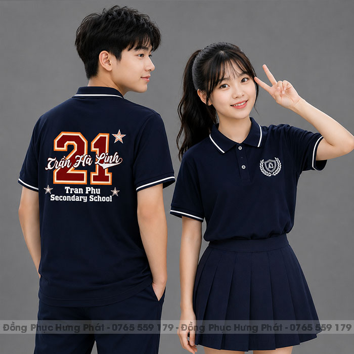 áo lớp polo màu xanh đen sọc trắng