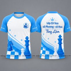 áo thun đồng phục 3d lớp cờ vua xanh trắng