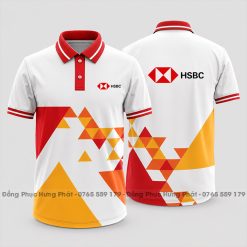 áo thun đồng phục 3d ngân hàng hsbc caro đỏ vàng