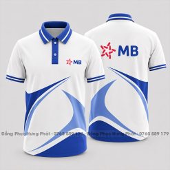 áo thun đồng phục 3d ngân hàng MB học tiết trắng xanh bích