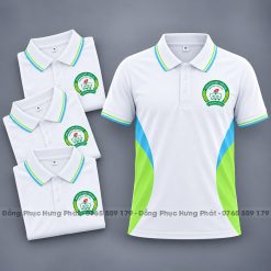 áo thun đồng phục 3d phối hông xanh trắng