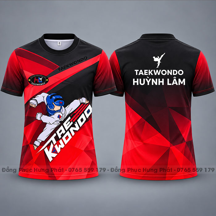 áo thun đồng phục 3d taekwondo đỏ đen thể thao