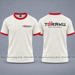 áo thun đồng phục cổ tròn màu trắng viền đỏ