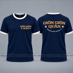 áo thun đồng phục cổ tròn màu xanh đen viền trắng