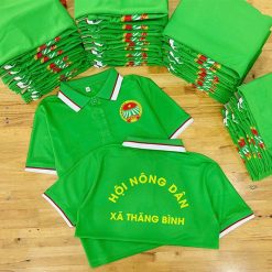 áo thun đồng phục hội nông dân việt nam màu xanh két sọc đỏ trắng