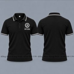 áo thun polo đồng phục công ty màu đen 1 sọc trắng