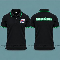 áo thun polo đồng phục công ty màu đen 1 sọc xanh két