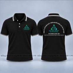 áo thun polo đồng phục công ty mày đen 2 sọc trắng