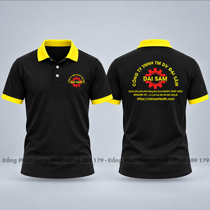 áo thun polo đồng phục công ty màu đen viền vàng