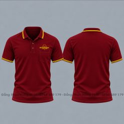 áo thun polo đồng phục công ty màu đỏ đô 2 sọc vàng