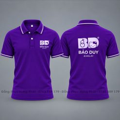 áo thun polo đồng phục công ty màu tím huế sọc trắng