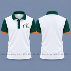 áo thun polo đồng phục công ty màu trắng phối tay xanh rêu