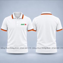 áo thun polo đồng phục công ty màu trắng sọc đen cam
