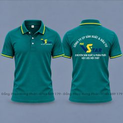áo thun polo đồng phục công ty màu xanh cổ vịt 1 sọc vàng