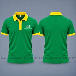 áo thun polo đồng phục công ty màu xanh két viền vàng