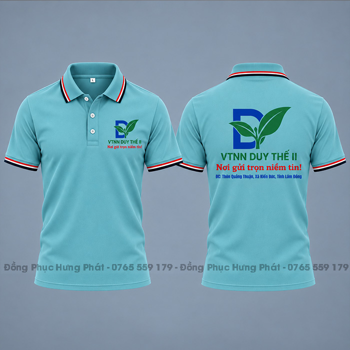 áo thun polo đồng phục công ty màu xanh lam 3 sọc
