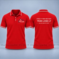 áo thun đồng phục công ty nội thất màu đỏ 1 sọc trắng