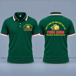 áo thun polo đồng phục công ty nông sản màu xanh rêu sọc đỏ trắng