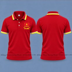 áo thun polo đồng phục học sinh màu đỏ sọc trắng vàng