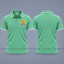 áo thun polo đồng phục màu xanh vỏ đậu sọc trắng