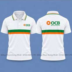 áo thun polo đồng phục ngân hàng OCB màu trắng sọc xanh cam