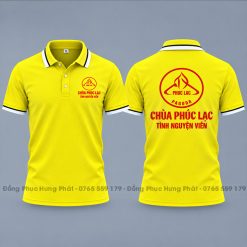 áo thun polo đồng phục tình nguyện viên màu vàng sọc trắng