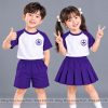 đồng phục mầm non và tiểu học cổ tròn màu màu trắng phối tím