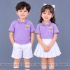 đồng phục mầm non và tiểu học màu tím môn 3 sọc