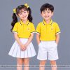 đồng phục mầm non và tiểu học màu vàng sọc trắng
