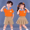 đồng phục mầm non và tiểu học polo màu cam phối xanh