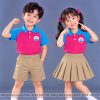 đồng phục mầm non và tiểu học polo màu hồng đậm phối xanh ya