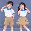 đồng phục mầm non và tiểu học polo màu trắng viền xanh ya