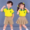 đồng phục mầm non và tiểu học polo màu vàng viền xanh két