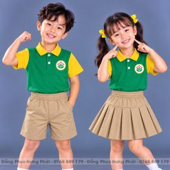 đồng phục mầm non và tiểu học polo màu xanh két phối vàng