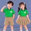 đồng phục mầm non và tiểu học polo màu xanh két viền xanh đậm