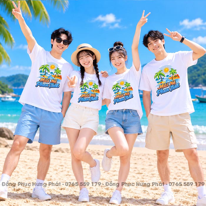 áo đồng phục du lịch biển phan thiết mũi né màu trắng