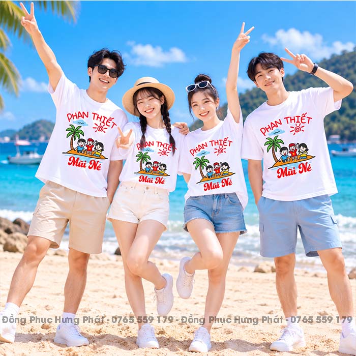 áo đồng phục du lịch biển phan thiết mũi né màu trắng
