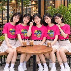 áo đồng phục team building Làm nhiệt tình Quẩy hết mình màu Hồng dâu