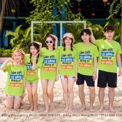 áo đồng phục team building Làm việc cố gắng không sợ sếp mắng màu xanh chuối