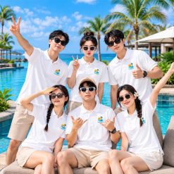 áo polo đồng phục team building màu trắng in logo
