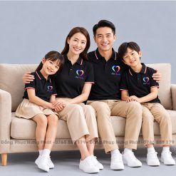 áo polo gia đình màu đen 3 sọc