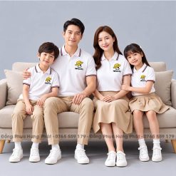 áo polo gia đình màu trắng viền 3 sọc