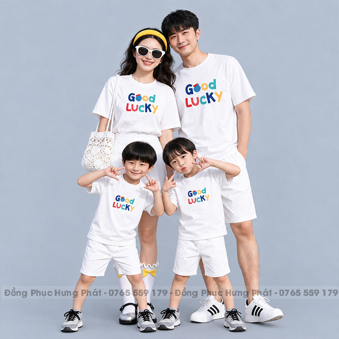 áo thun đồng phục gia đình in chữ good lucky