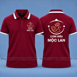 áo thun đồng phục quán ăn cơm niêu mọc lan màu đỏ đô sọc đen trắng