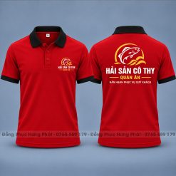 áo thun đồng phục quán ăn hải sản cô thy màu đỏ viền đen