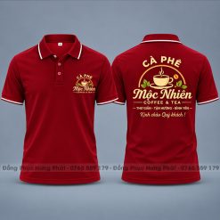 áo thun đồng phục quán cà phê mộc miên màu đỏ sọc trắng