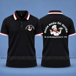 áo thun đồng phục quán nhậu ốc quyên màu đen sọc đỏ trắng