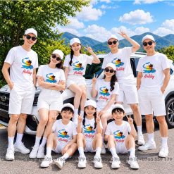 áo thun đồng phục team building đi biển in hình holiday màu trắng