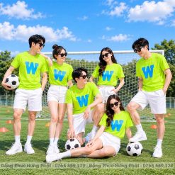 áo thun đồng phục team building in chữ W màu xanh chuối