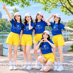 Áo Thun Đồng Phục Team Building Bàn Tay Love You màu Xanh bích